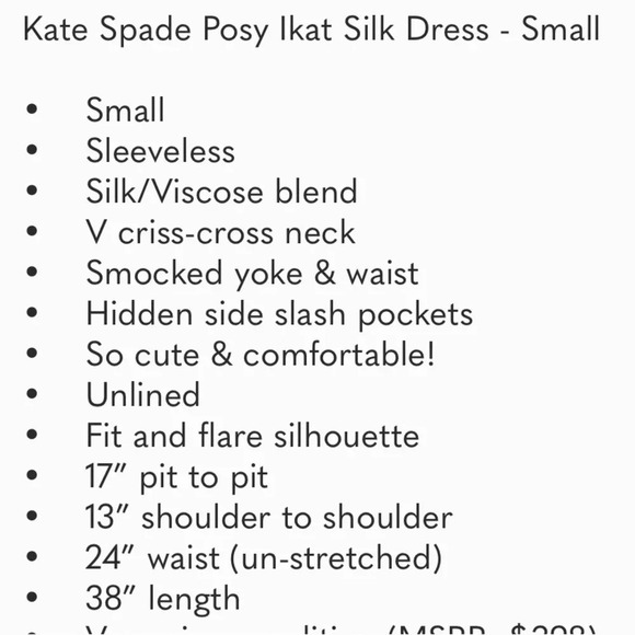 Kate Spade Posy Ikat Silk Dress - Small. New with tags!!! - Picture 11 of 11